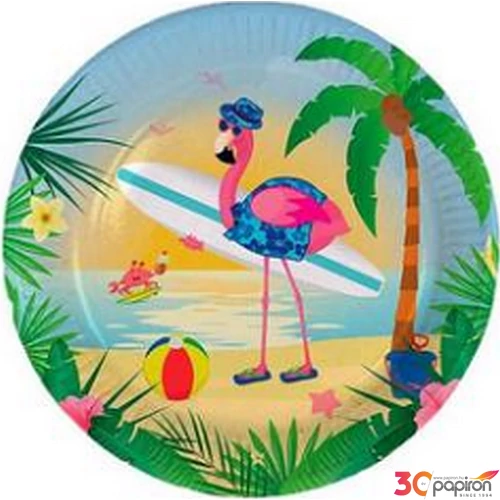 Party tányér papír 23cm Nyaraló flamingó 8db/csomag
