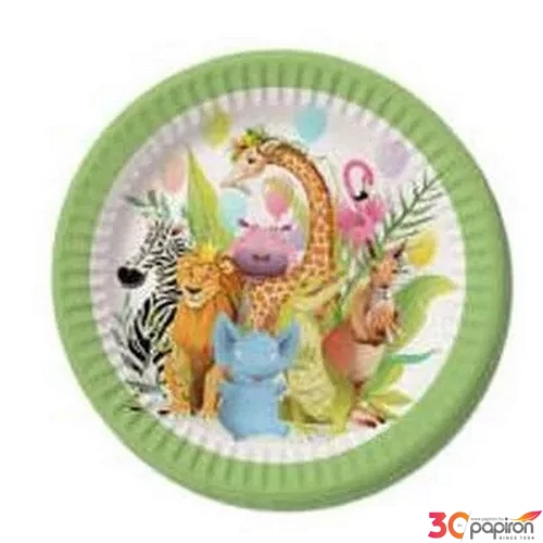 Party tányér 23cm 6db-os,állat mintás
