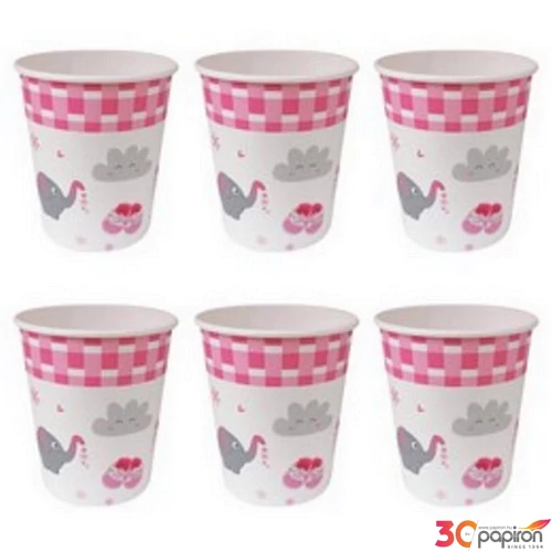 Party pohár 230ml rózsaszín elefántos papír pohár 6db/csomag