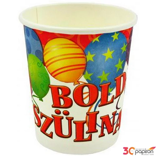Party pohár 250 ml Boldog szülinapot! 6db/csomag léggömbös