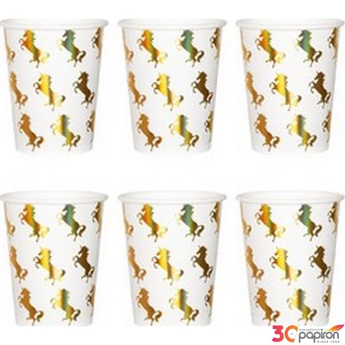 Party pohár 250ml Unicorn mintás parti papír pohár RoseGold metalizált mintázattal Unikornisos 6db