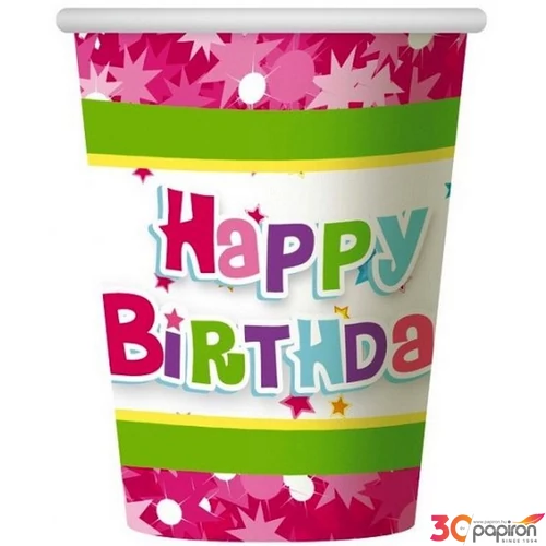 Party pohár 2,7ml Happy Birthday Pink 6db/csomag