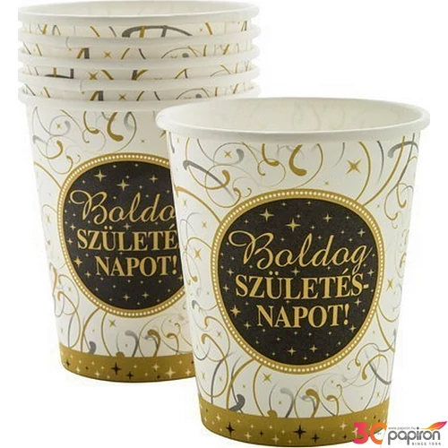 Party pohár Elegáns Boldog születésnapot! 6db/cs. 