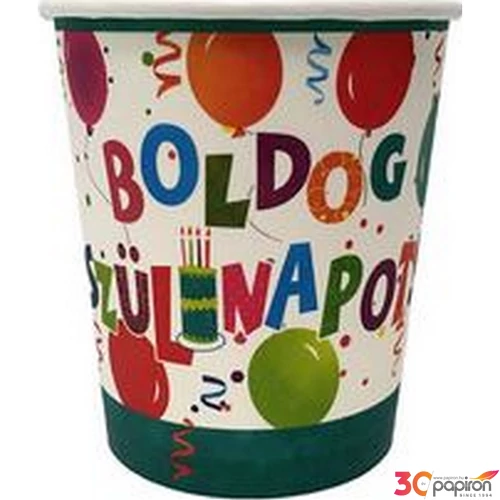Party pohár Szülinapi Jamboree Boldog Szülinapot! feliratos parti pohár 250ml-es (6db/csomag) Happy Birthday