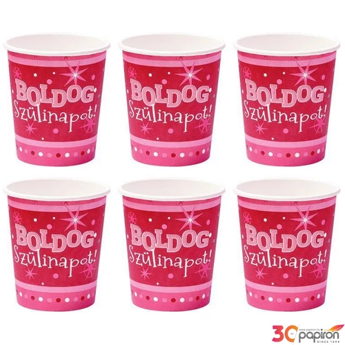 Party pohár Szülinapi Sparkle Boldog Szülinapot! feliratos parti pohár 250ml-es (6db/csomag) Happy Birthday