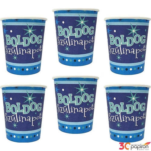 Party pohár Szülinapi Sparkle Boldog Szülinapot! feliratos parti pohár 250ml-es (6db/csomag) Happy Birthday