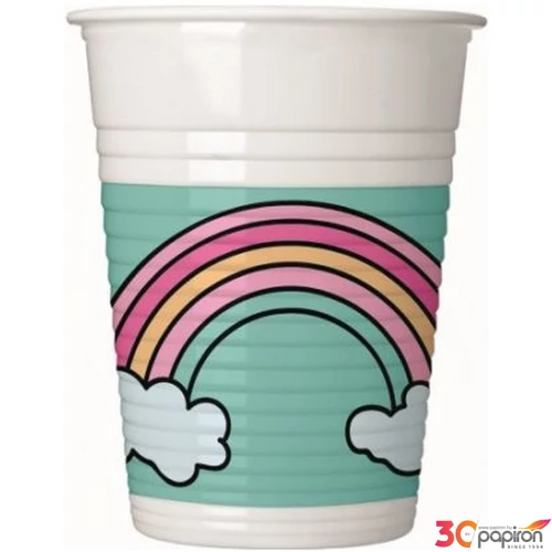 Party pohárr 200ml Unikornis egyszarvú mintás fehér színű papír parti kellék (8db/csomag)