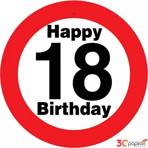 Party Sebességkorlátozó tábla 50cm, Happy 18 Birthday feliratos tábla Szülinpi műanyag parti dekoráció