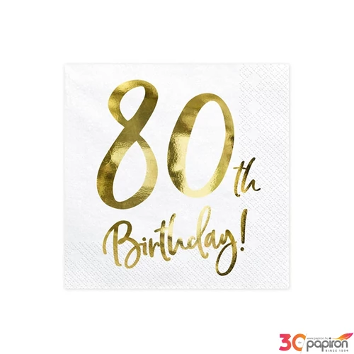 Party szalvéta 33x33cm 80. évszámos, fehét arany színű betűkell