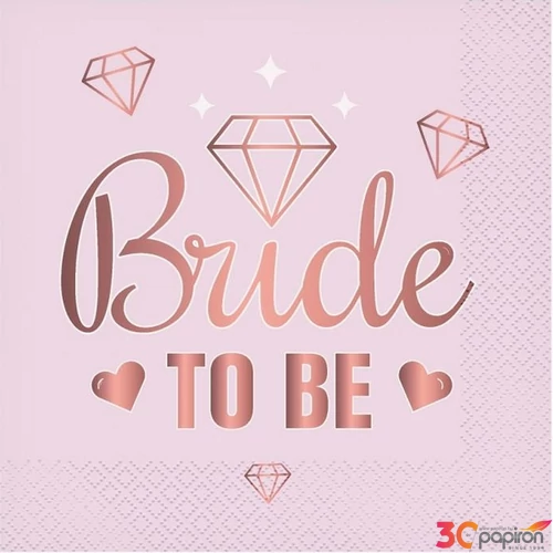 Szalvéta 33x33cm Bride to Be pink 20db/csomag