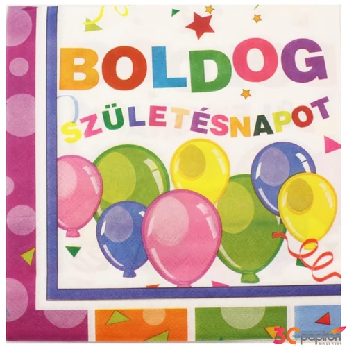 Party szalvéta 33x33cm BSZN, lufis 10db/csomag