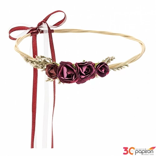 Party kiegészítő virágkorona, mélyvörös 18cm