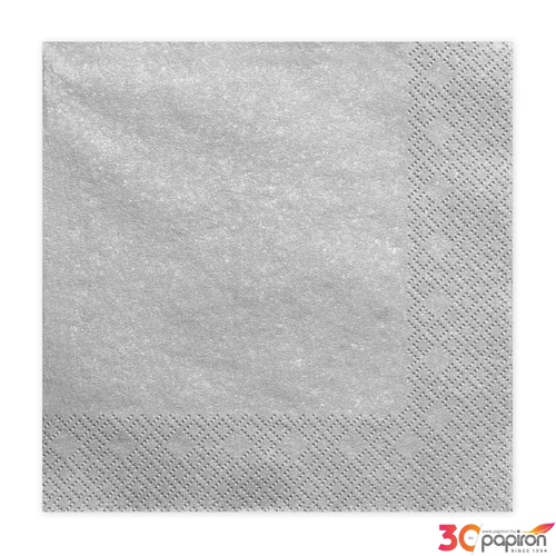 Szalvéta PartyDeco 3rétegű papír, 33x33cm ezüst (20lap/csomag) parti szalvéta