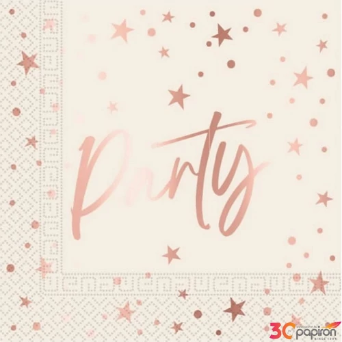 Party Szalvéta PartyDeco vajszínű, csillagokkal, party felirattal 33x33cm, 20 db/csomag