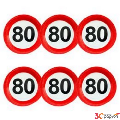 Party tányér szülinapra 80-as sebességkorlátozó, számos 23cm 6db/csomag