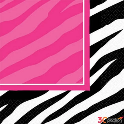 Party szalvéta zebra csíkos fekete/pink 33x33cm, 2rétegű, 16lap/cs 
