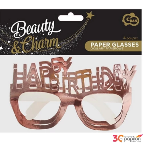 Party szemüveg szülinapra Papír, rosegold, Happy Birthday 4db/csomag