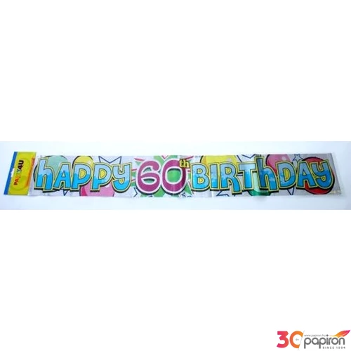 Party banner szülinapi felirat Happy Birthday 60-as 3, 6m