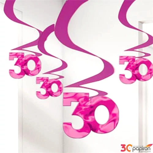 Party függő szülinapi dekor spirálos 30-as lila színű 5db spirálos 30-as függő dekor/csomag