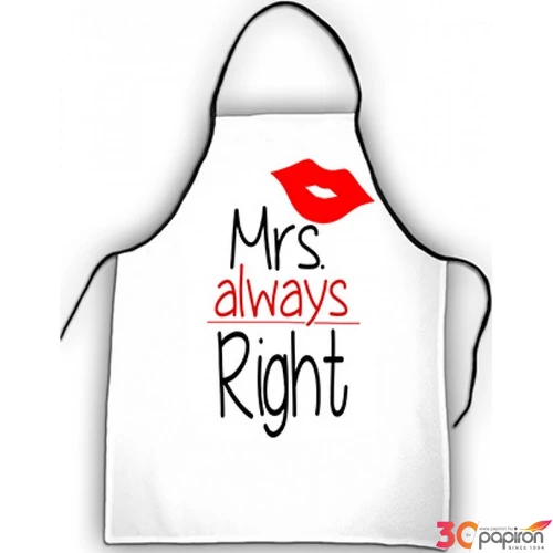 Party kötény szülinapi Mrs. always Right - feliratos 50x70cm vicces parti kötény