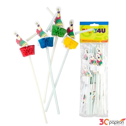 Party szívószál pezsgős 24cm 12db/csomag