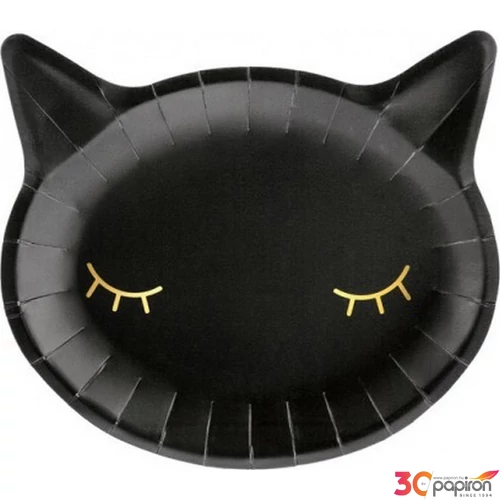 Party tányér 22cm Cicás Cica mintás parti papír tányér (6db/csomag) Black Gold Fekete-Arany