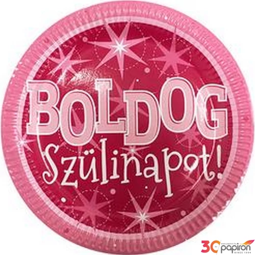 Party tányér 23cm szülinapos Happy Birthday - Pink Sparkle, rózsaszín Boldog születésnapot! feliratos 6db/csom