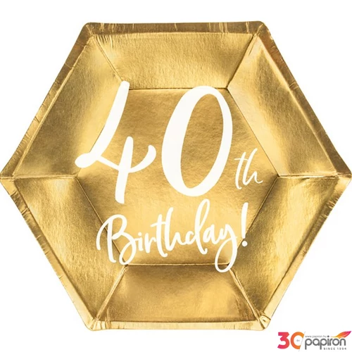 Party tányér évszámos papírból arany, 40-es számmal 6db/csomag 