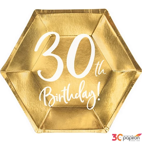 Party tányér papír 30-as számmal, arany 6db/csomag