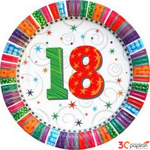 Party tányér Szülinapi Radiant 18-as Szülinapos számos parti tányér 23cm (6db/csomag) Happy Birthday
