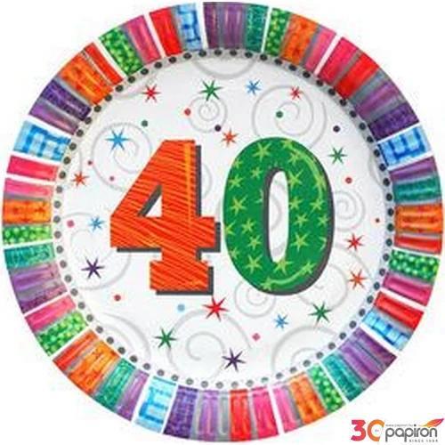 Party tányér Szülinapi Radiant 40-es Szülinapos számos parti tányér 23cm (6db/csomag) Happy Birthday