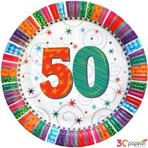 Party tányér Szülinapi Radiant 50-es Szülinapos számos parti tányér 23cm (6db/csomag) Happy Birthday