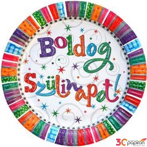 Party tányér Szülinapi Radiant Boldog Szülinapot feliratos parti tányér 23cm (6db/csomag) Happy Birthday