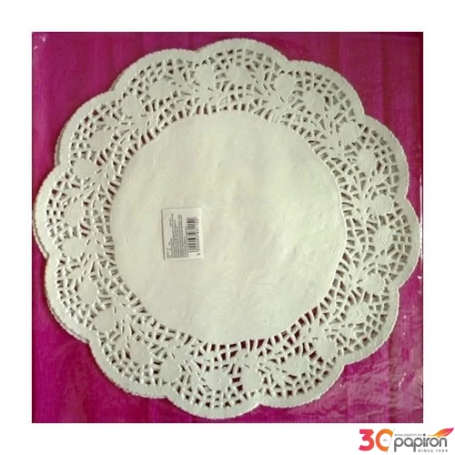 Party tortaSzalag csipke kör fehér, 30cm - (12lap/csom)