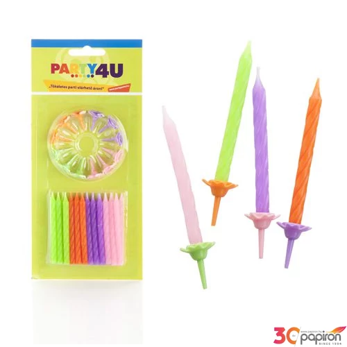 Party tortagyertya 24db pasztell színek - 6cm +12db tartó