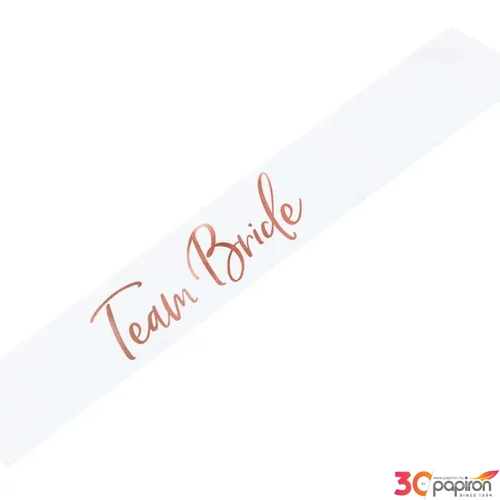 Party Vállszalag fehér Team Bride, 75cm rose gold betűkkel
