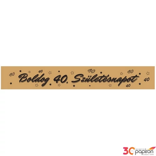 Party vállszalag szülinapra arany színű, Boldog Születésnapot felirattal, 40-es, számos