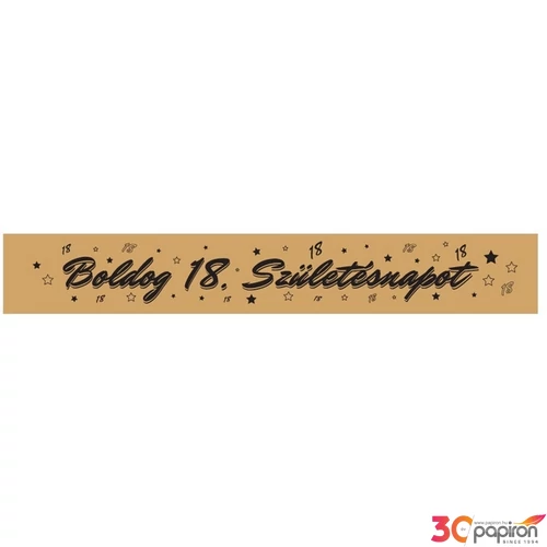 Party vállszalag szülinapra arany színű, Boldog Születésnapot felirattal, 18-as, számos
