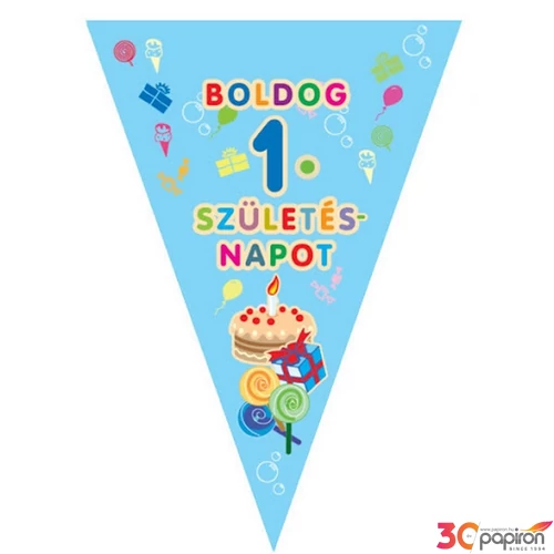 Party zászló fűzér évszámos 1.születésnapra, kék
