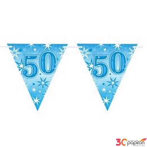Party banner Szülinapi 50 Happy Birthday - Blue Sparkle -50- Kék Parti Zászlófűzér 360cm