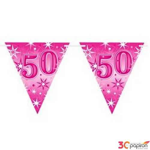 Party banner Szülinapi 50 Happy Birthday - Pink Sparkle -50- Rózsaszín Parti Zászlófűzér 360cm