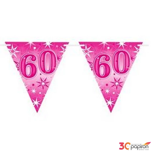 Party banner Szülinapi 60 Happy Birthday - Pink Sparkle -60- Rózsaszín Parti Zászlófűzér 360cm