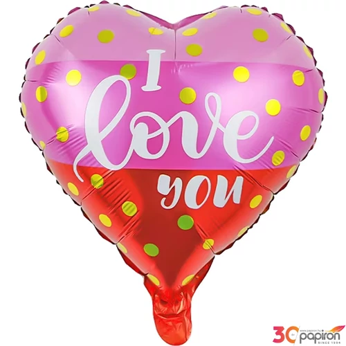 Partylufi fólia szív, I love You, pink-piros, 40 cm