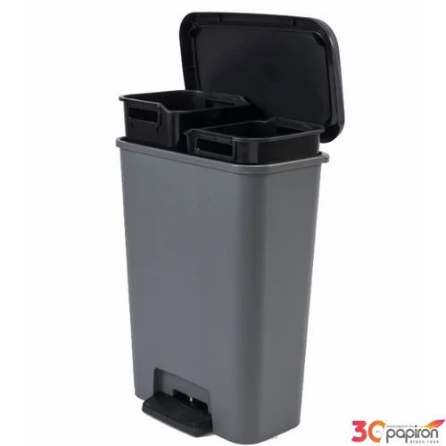 Pedálos szemetes téglalap alakú 2x23 CURVER Compatta Duo sötétszürke