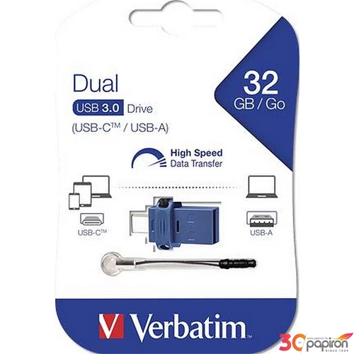 Pendrive 32GB USB 3.0+USB-C adapter VERBATIM DUAL UV32DC