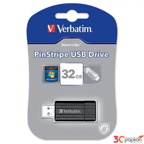 Pendrive 32GB Verbatim USB 2.0, 10/4MB/sec PinStripe, fekete Verbatim 49064
