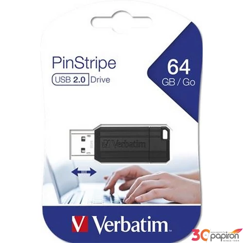 Pendrive 64GB Verbatim USB 2.0, 10/4MB/sec PinStripe, fekete Verbatim 49065