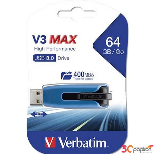 Pendrive 64GB USB 3.0 175/80 MB/sec VERBATIM V3 MAX kék-fekete