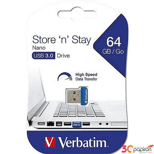 Pendrive 64GB USB 3.0, 80/25MB/sec VERBATIM NANO STORE ´N´ STAY