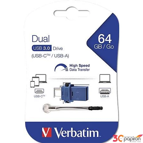Pendrive 64GB USB 3.0+USB-C adapter VERBATIM DUAL UV64DC